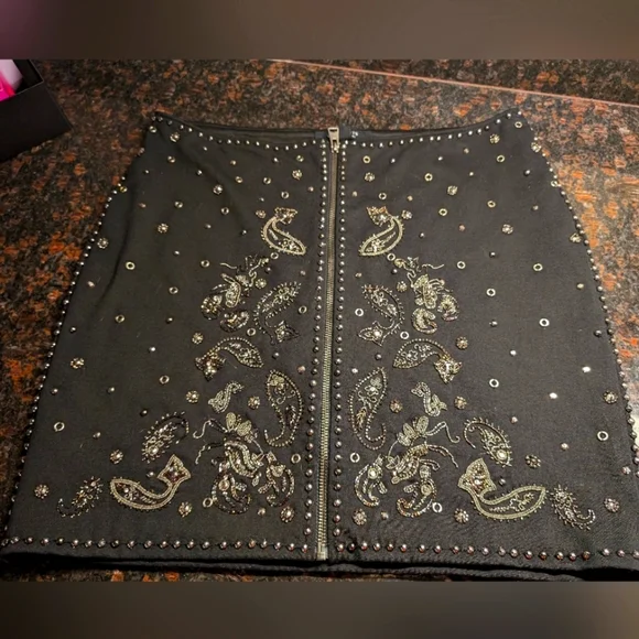 Allsaints Cassidy Zip Up Embellished Mini Skirt - Black studded - Picture 6 of 13